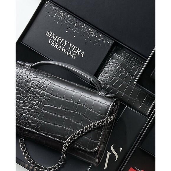 Simply Vera Vera Wang Black Crocodile Phone Crossbody With Chain & Card Case New - Picture 3 of 6